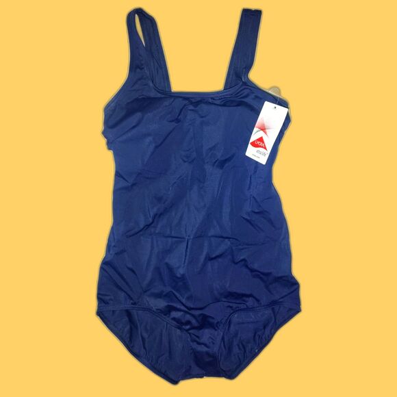 NWT Land's End Navy One Piece Swimsuit Size 8L Full Coverage Summer Beach Pool - Picture 1 of 4